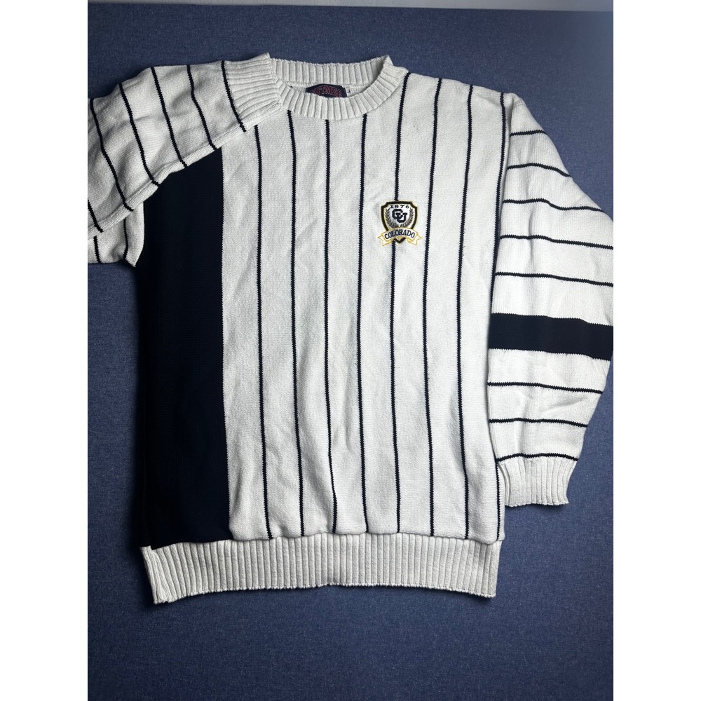 Vintage Nutmeg Colorado CU Buffaloes Striped Sweater Mens Large USA Knit Navy